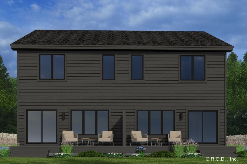House Design - Exterior - Rear Elevation 1 for Modern House Plan #51-1314 - 2 bed, 2.5 bath