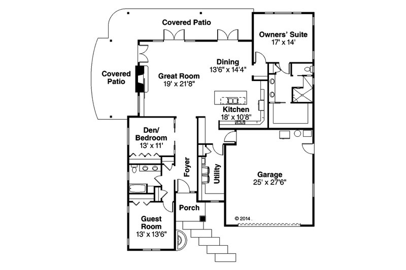 House Plan Design - Floor Plan - Main Floor for Prairie House Plan #124-946 - 3 bed, 2 bath