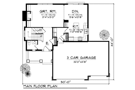Floor Plan - Main Floor for European House Plan #70-701 - 4 bed, 2.5 bath