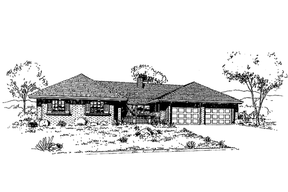 Exterior - Front Elevation 3 for Country House Plan #60-989 - 3 bed, 2 bath