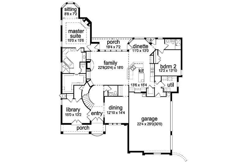 Home Plan - Floor Plan - Main Floor for Tudor House Plan #84-740 - 5 bed, 5.5 bath