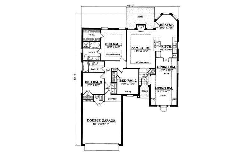 House Blueprint - Floor Plan - Main Floor for Country House Plan #42-656 - 3 bed, 2 bath