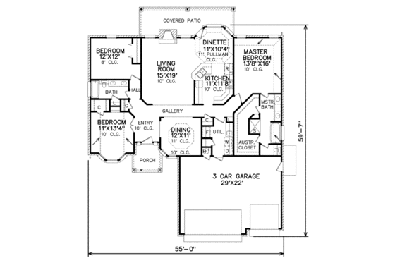 Floor Plan - Main Floor for Traditional House Plan #65-500 - 3 bed, 2 bath