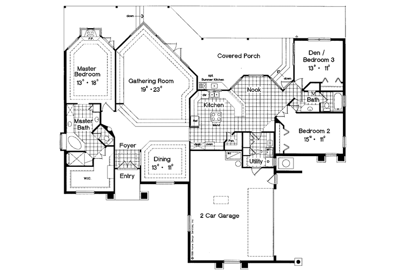 Home Plan - Floor Plan - Main Floor for Mediterranean House Plan #417-724 - 3 bed, 2 bath