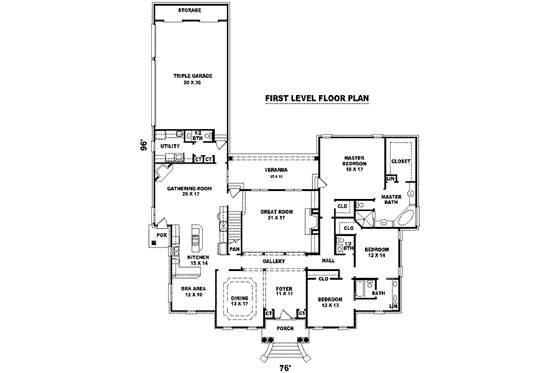 Floor Plan - Main Floor for Southern House Plan #81-1353 - 5 bed, 3.5 bath