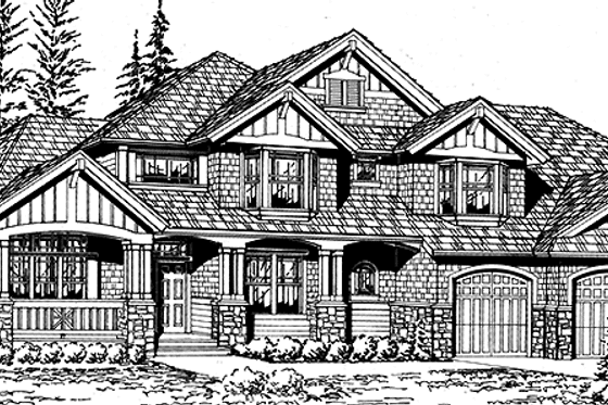 Exterior - Front Elevation 3 for Craftsman House Plan #132-333 - 4 bed, 3.5 bath