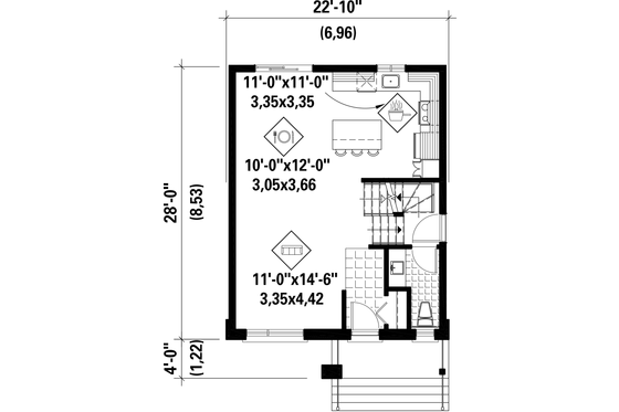 Floor Plan - Main Floor for Contemporary House Plan #25-4389 - 2 bed, 1 bath