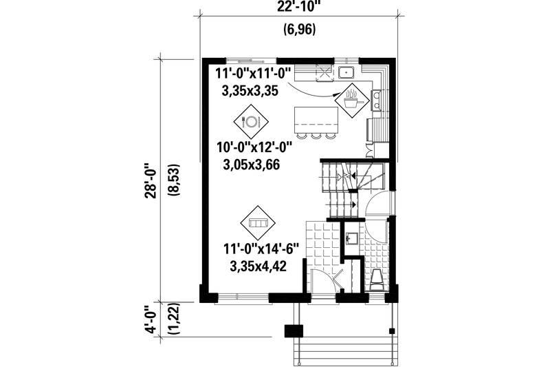 Home Plan - Floor Plan - Main Floor for Contemporary House Plan #25-4389 - 2 bed, 1 bath