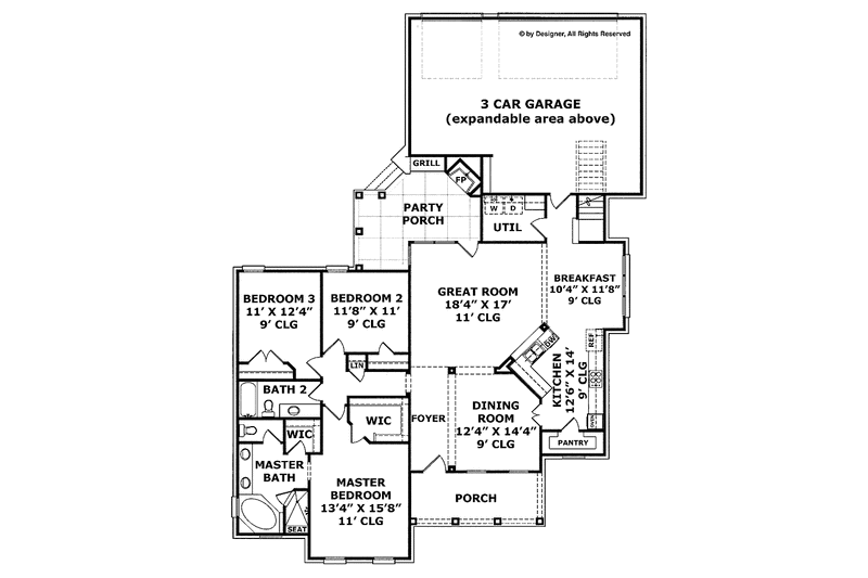 Architectural House Design - Floor Plan - Main Floor for Craftsman House Plan #952-197 - 3 bed, 2 bath