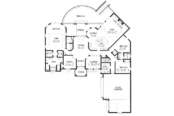 Floor Plan - Main Floor for European House Plan #15-135 - 4 bed, 3 bath