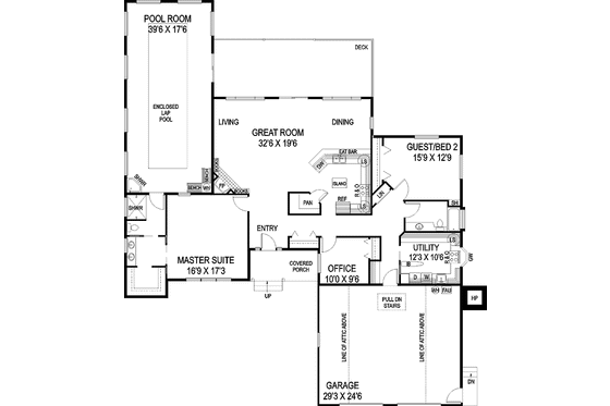 Floor Plan - Main Floor for Prairie House Plan #60-1012 - 2 bed, 2 bath