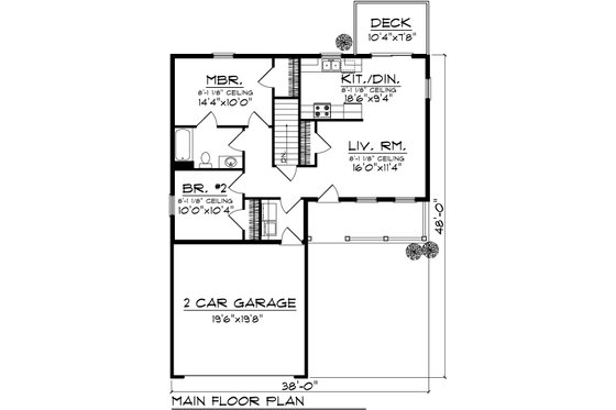 Floor Plan - Main Floor for Ranch House Plan #70-1014 - 2 bed, 1 bath