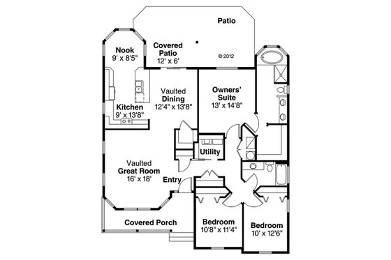 Ranch style country house plan, main level floor plan