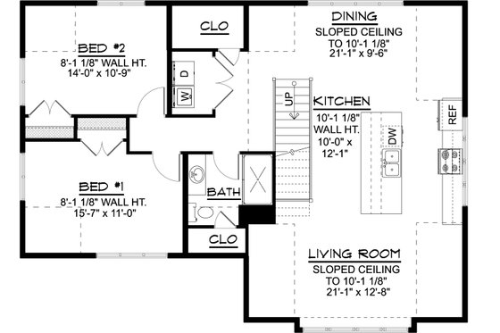 Floor Plan - Upper Floor for Contemporary House Plan #1064-202 - 2 bed, 1 bath