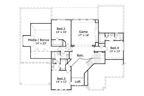 Floor Plan - Upper Floor for Traditional House Plan #411-140 - 5 bed, 3.5 bath