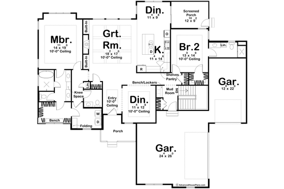 Floor Plan - Main Floor for Cottage House Plan #455-116 - 2 bed, 2.5 bath