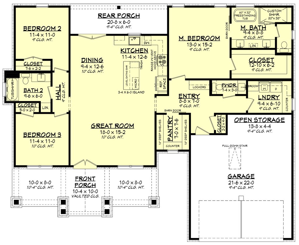 Ranch Style House Plan - 3 Beds 2.5 Baths 1698 Sq/Ft Plan #430-292