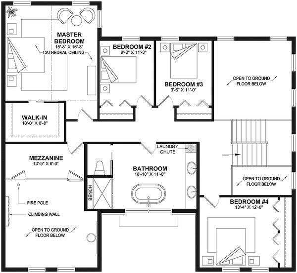 House Blueprint - Classical Floor Plan - Upper Floor Plan #23-2878