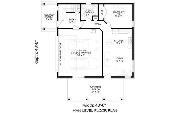 Floor Plan - Main Floor for Southern House Plan #932-1274 - 3 bed, 2 bath