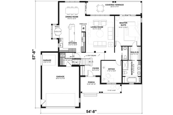 Floor Plan - Main Floor for Traditional House Plan #23-2534 - 4 bed, 3.5 bath