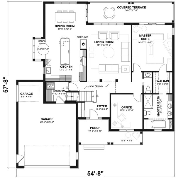 Architectural House Design - Traditional Floor Plan - Main Floor Plan #23-2534