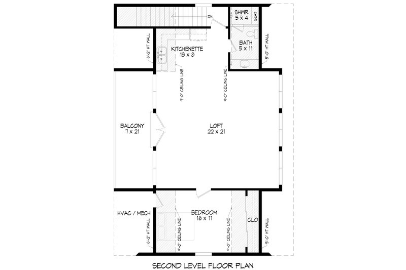 Architectural House Design - Floor Plan - Upper Floor for Craftsman House Plan #932-1048 - 1 bed, 1 bath