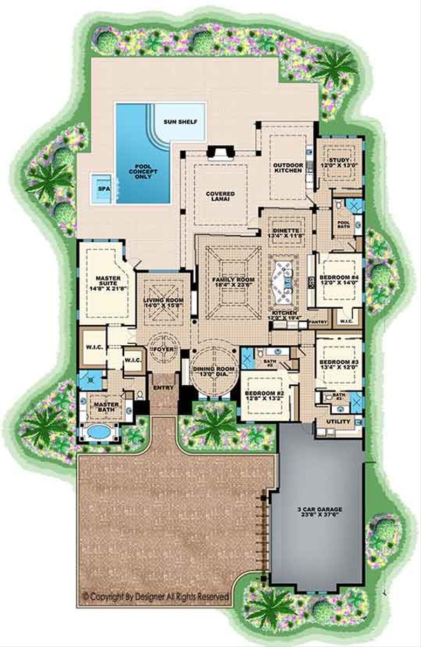 Architectural House Design - Mediterranean Floor Plan - Main Floor Plan #1017-160