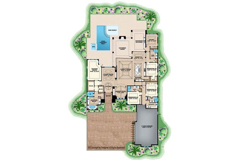 Architectural House Design - Floor Plan - Main Floor for Mediterranean House Plan #1017-160 - 4 bed, 4 bath