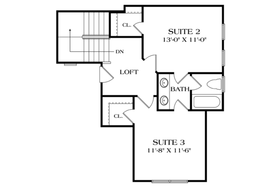 Floor Plan - Upper Floor for Craftsman House Plan #453-621 - 3 bed, 2.5 bath