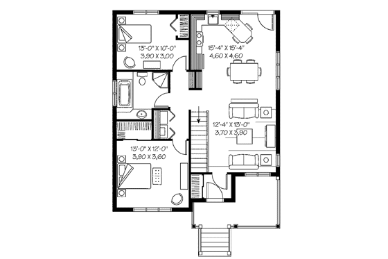 Floor Plan - Main Floor for Country House Plan #23-2377 - 2 bed, 1 bath