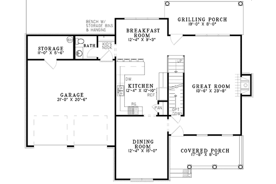 Floor Plan - Main Floor for Country House Plan #17-3230 - 3 bed, 2.5 bath