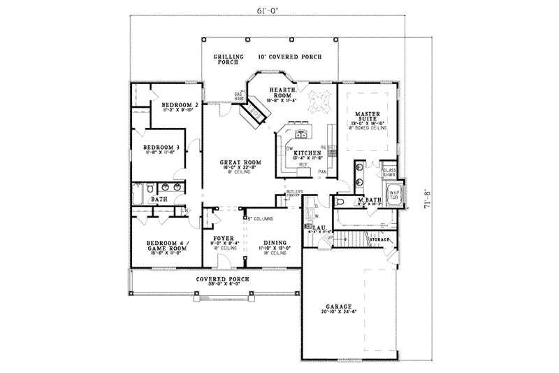 House Blueprint - Floor Plan - Main Floor for Traditional House Plan #17-420 - 4 bed, 2 bath