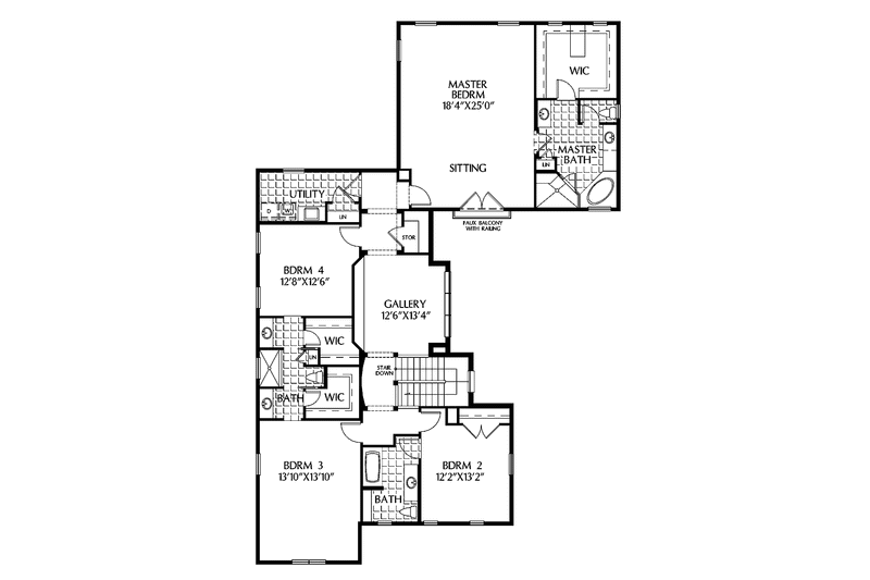 Home Plan - Floor Plan - Upper Floor for Mediterranean House Plan #999-148 - 4 bed, 3 bath