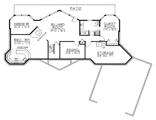 House Blueprint - European Floor Plan - Lower Floor Plan #1037-39