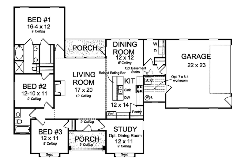 Architectural House Design - Floor Plan - Main Floor for Ranch House Plan #513-2157 - 3 bed, 2 bath
