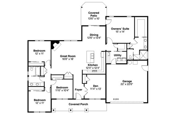Floor Plan - Main Floor for Ranch House Plan #124-1091 - 4 bed, 2 bath