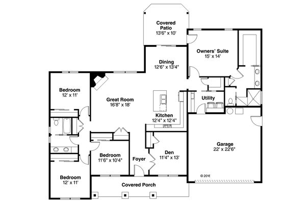 Architectural House Design - Ranch Floor Plan - Main Floor Plan #124-1091