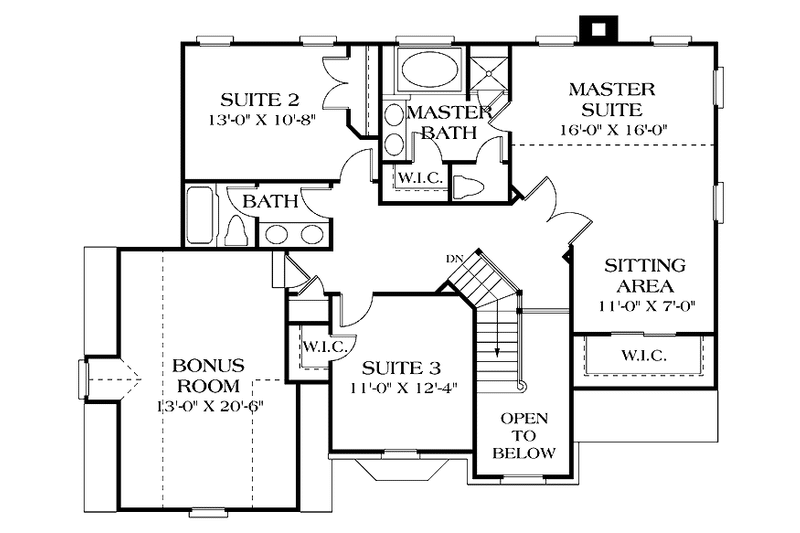 Home Plan - Floor Plan - Upper Floor for Colonial House Plan #453-401 - 3 bed, 2.5 bath