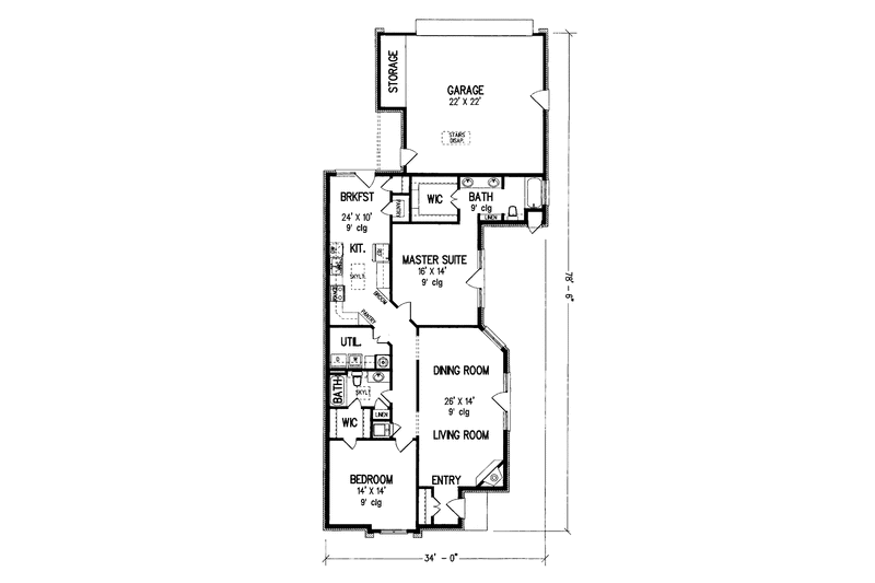 Home Plan - Floor Plan - Main Floor for Traditional House Plan #45-529 - 2 bed, 2 bath