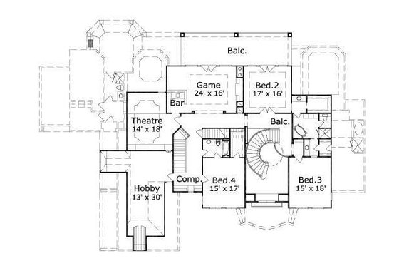 Floor Plan - Upper Floor for European House Plan #411-516 - 4 bed, 4.5 bath