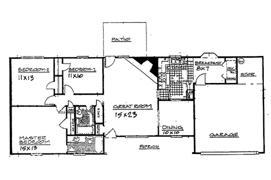 Floor Plan - Main Floor for Ranch House Plan #30-254 - 3 bed, 2 bath