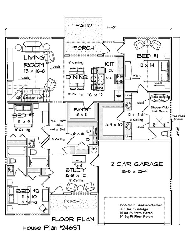 Home Plan - Floor Plan - Main Floor for Cottage House Plan #513-2489 - 3 bed, 3 bath