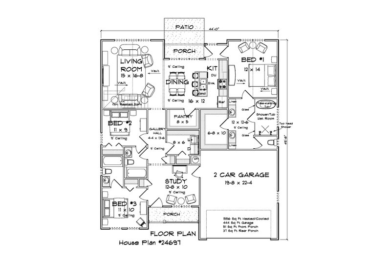 Home Plan - Floor Plan - Main Floor for Cottage House Plan #513-2489 - 3 bed, 3 bath