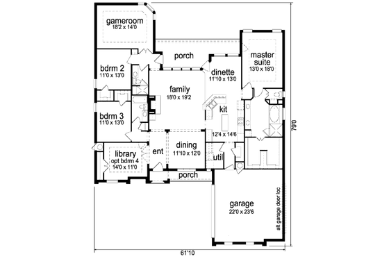 Floor Plan - Main Floor for European House Plan #84-380 - 3 bed, 3 bath