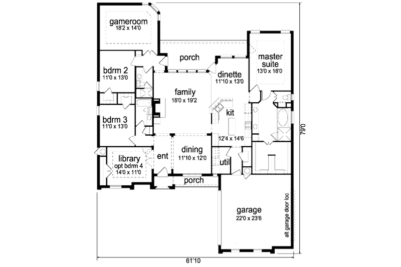 Home Plan - Floor Plan - Main Floor for European House Plan #84-380 - 3 bed, 3 bath