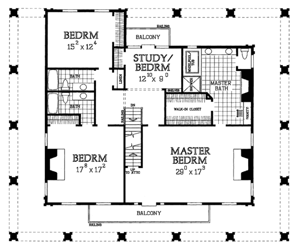 Architectural House Design - Southern Floor Plan - Upper Floor Plan #72-981