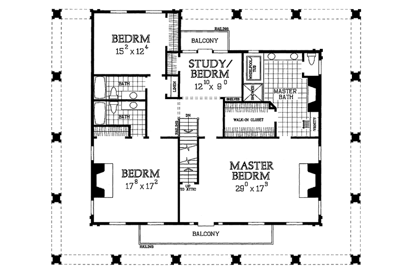 Architectural House Design - Floor Plan - Upper Floor for Southern House Plan #72-981 - 4 bed, 3.5 bath