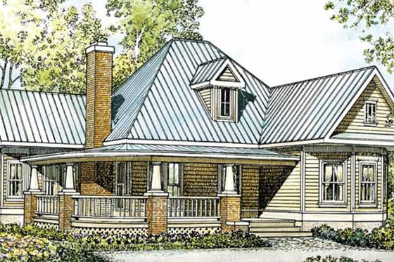 Exterior - Front Elevation 3 for Country House Plan #140-164 - 2 bed, 2 bath