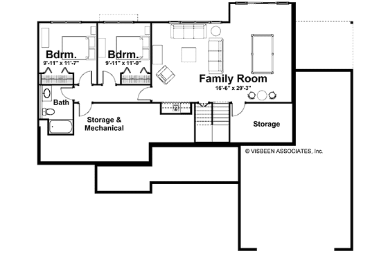 Floor Plan - Lower Floor for Craftsman House Plan #928-135 - 2 bed, 2.5 bath