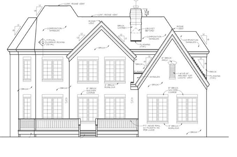 Architectural House Design - Exterior - Rear Elevation for Country House Plan #453-276 - 4 bed, 3.5 bath